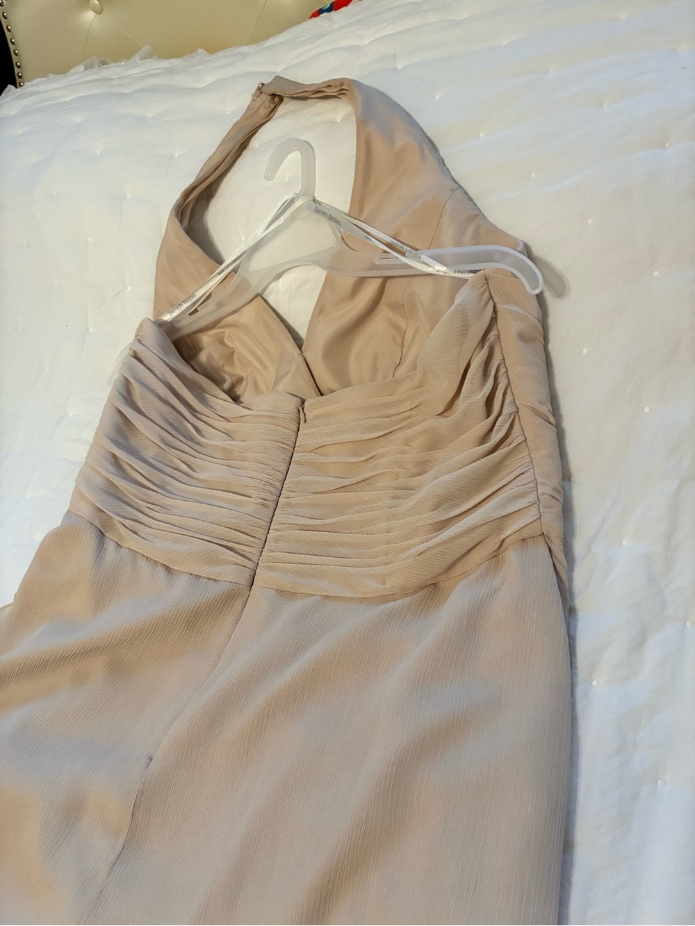 David's Bridal Beige Halter Maxi Dress with Sash Sz. 18 - Picture 3 of 6